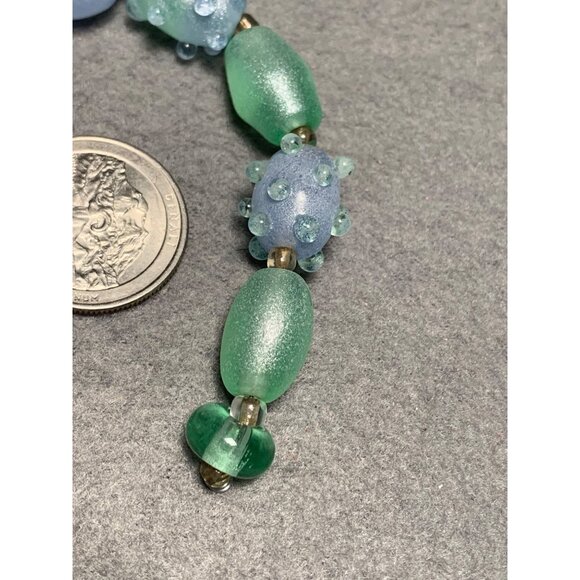 Handcrafted Lampwork Glass Beaded Bracelet In Ocean Green & Blue with Textured D - Picture 2 of 5